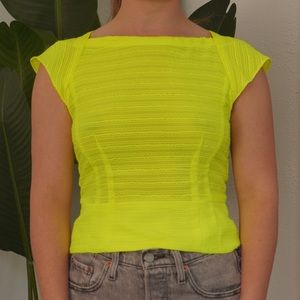Nanette Lepore neon yellow cap sleeve peplum top